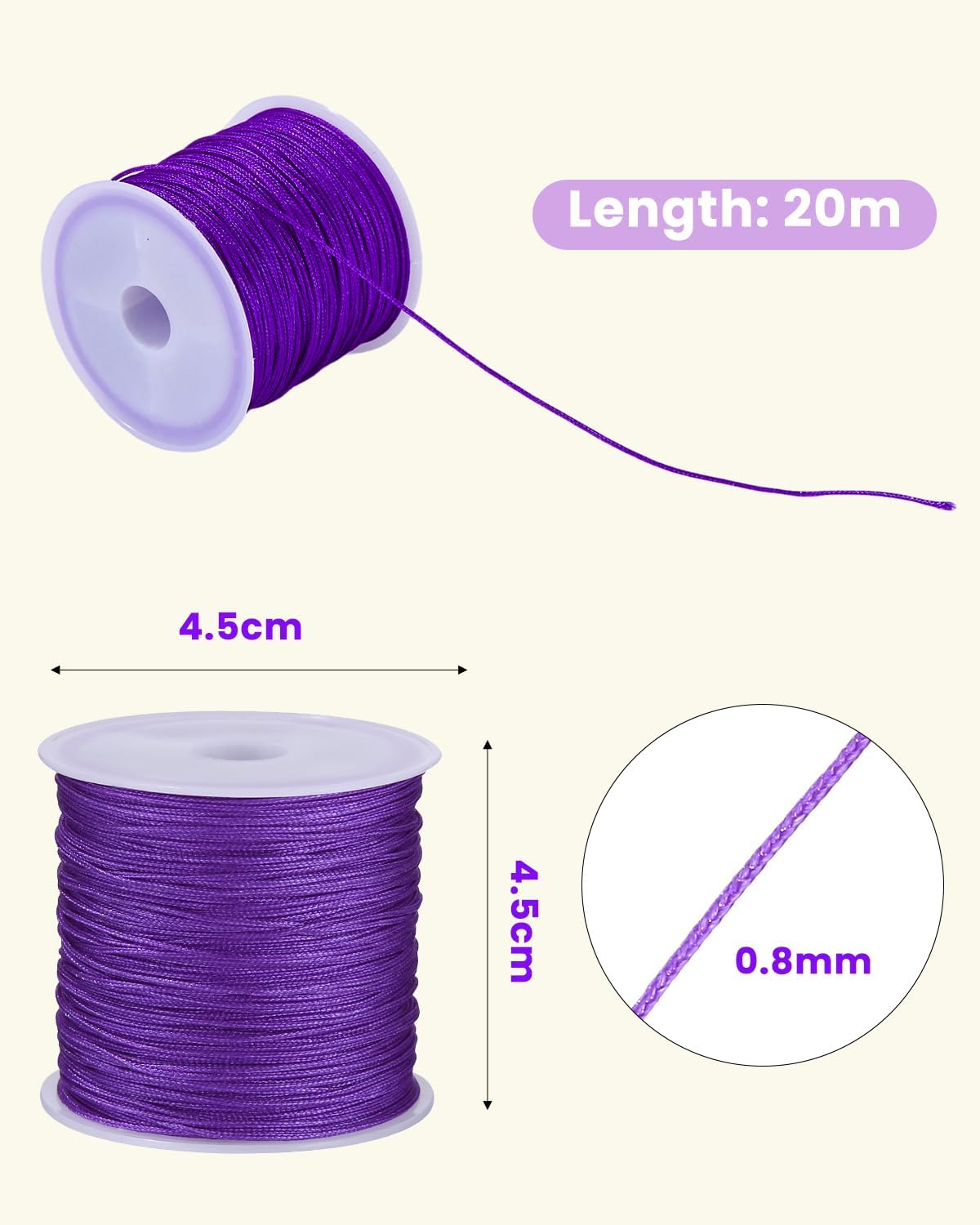 16 Rollen Nylonschnur 0.8mm x 20m Nylonschnur Nylon Beading String Knotenschnur Geflochtene Faden Beading String für Chinesischen Knoten, Schmuckherstellung, Freundschaft Armbänder, Handwerk