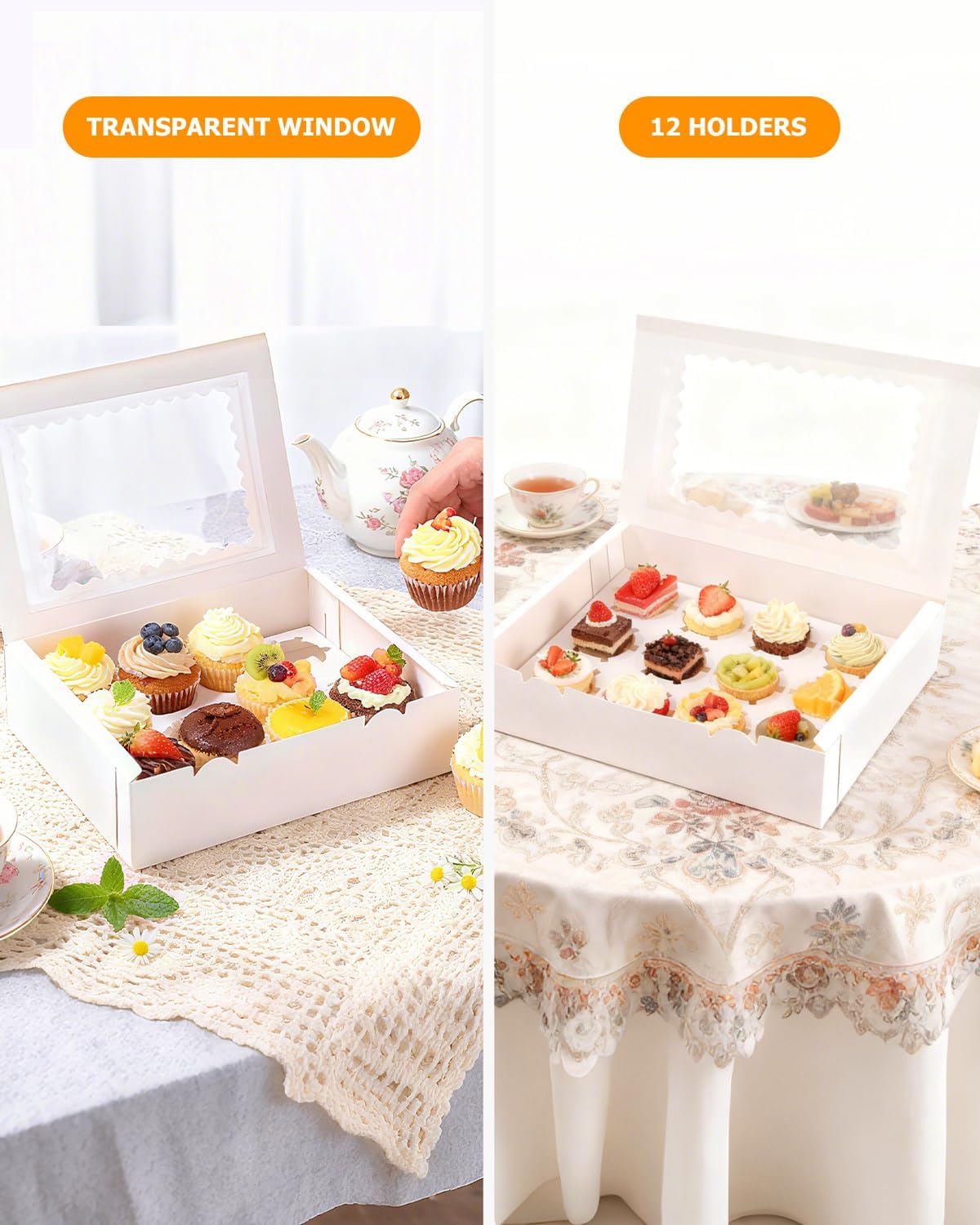 10 Stück Cupcake Boxen, 12 Löcher Karton Verpackung Boxen, Weiße muffin transportbox, Cupcake Transportbox mit transparentem Sichtfenster, Cupcake-Behälter, Tortenbox Bäckerei-Boxenälter, Tortenbox