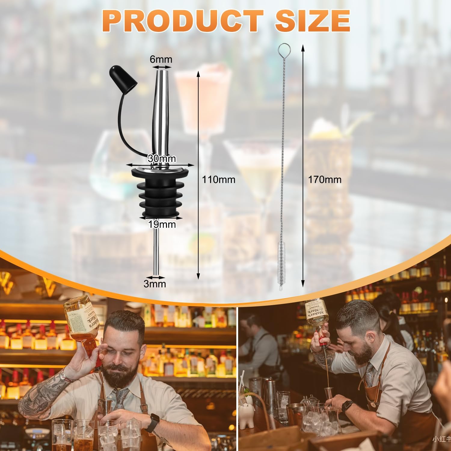 14 Stück Edelstahl Flaschenausgießer, Flaschen Ausgießer, Konische Ausgießer Spirituosen, Dosierer für Flaschen mit Staubkappen, öl ausgießer für Spirituosen, Wein Schnaps,Essig, Likör