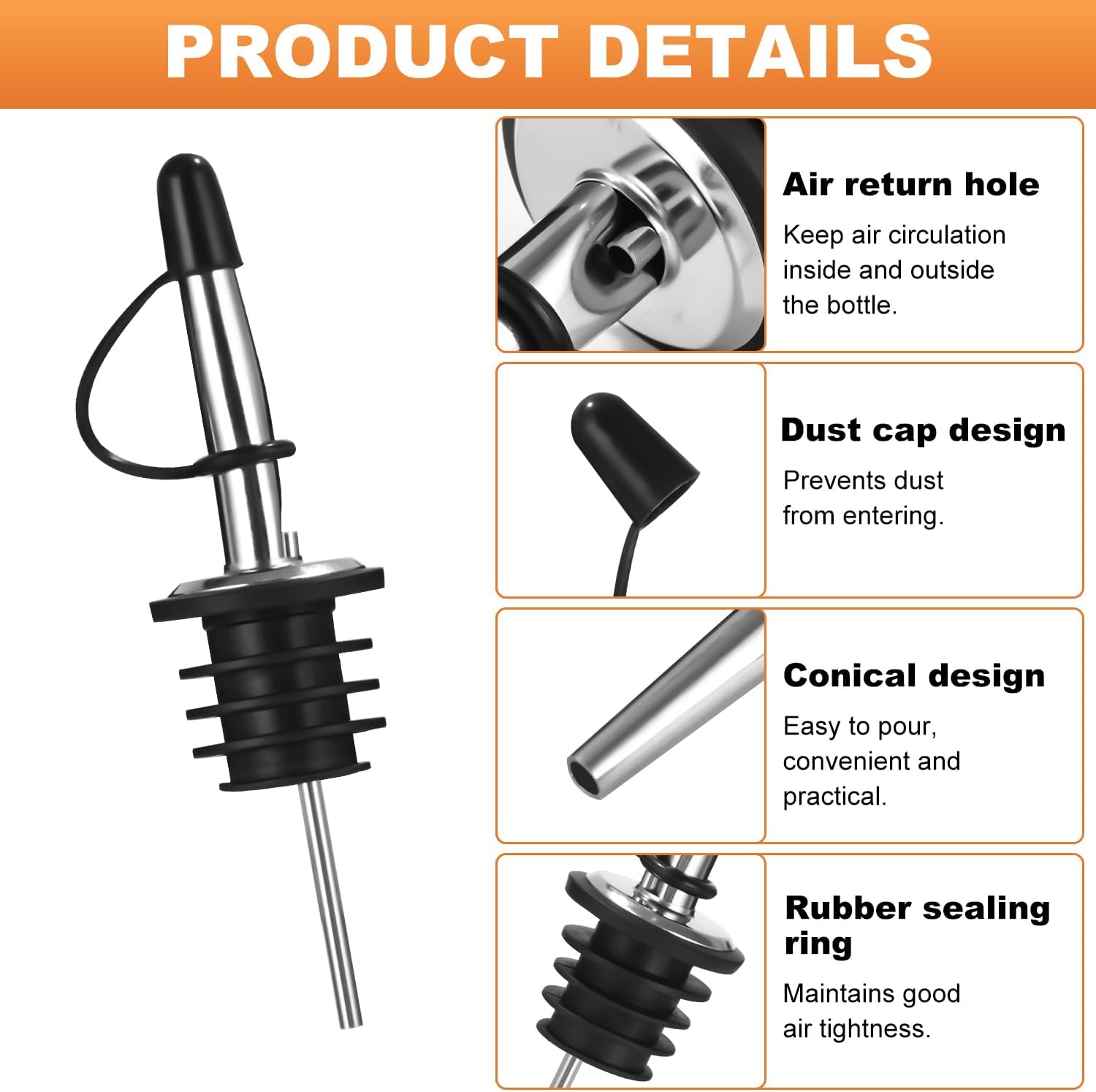 14 Stück Edelstahl Flaschenausgießer, Flaschen Ausgießer, Konische Ausgießer Spirituosen, Dosierer für Flaschen mit Staubkappen, öl ausgießer für Spirituosen, Wein Schnaps,Essig, Likör