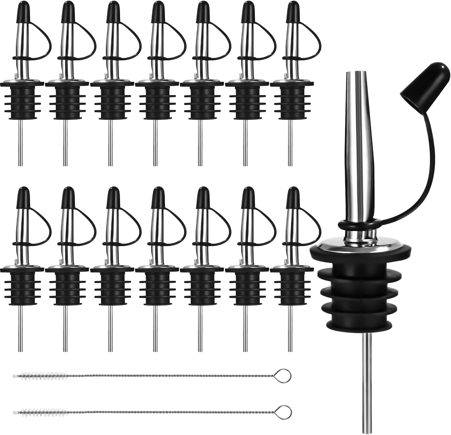 14 Stück Edelstahl Flaschenausgießer, Flaschen Ausgießer, Konische Ausgießer Spirituosen, Dosierer für Flaschen mit Staubkappen, öl ausgießer für Spirituosen, Wein Schnaps,Essig, Likör