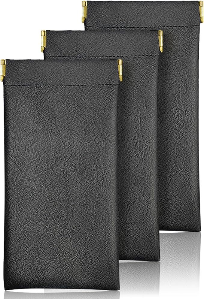 Sonnenbrillenetui, tragbar, kratzfestes Leder, wasserdicht, mit Quetschverschluss, weiche Brillenetuis mit Reinigungstuch aus PU-Leder für Damen und Herren, 3 Stück