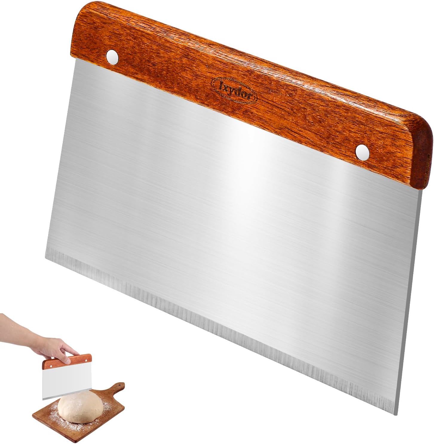 Teigkarte Edelstahl 20 CM, Edelstahl Teigschneider, Gebäckschaber, Teigschaber mit Holzgriff und lebensmittelechter Edelstahlklinge, Teigschneider für das Schneiden von Teig, Brot, Kuchen, Pizza