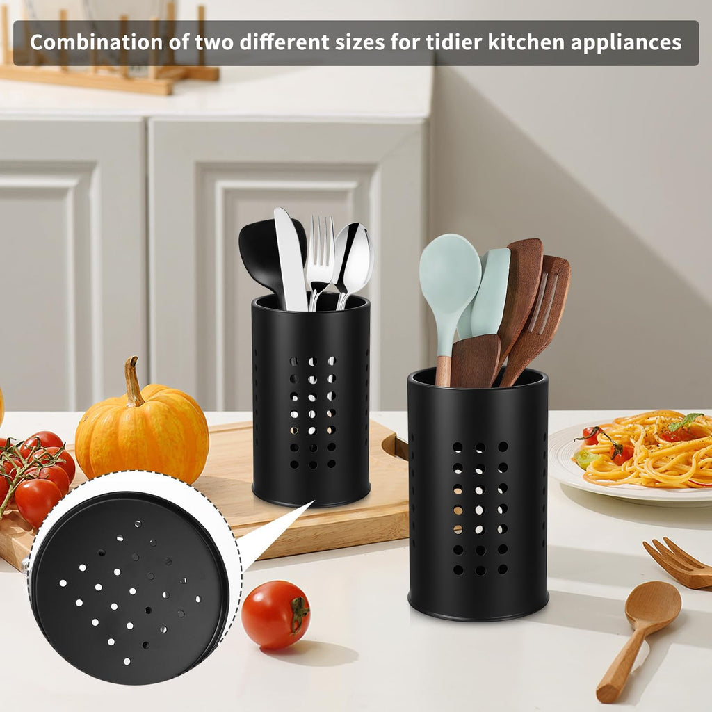 Küchenutensilienhalter für Arbeitsplatte, Edelstahl Schwarze Utensilien Caddy, Edelstahl-Besteckhalter, 2 Stück Küchenutensilienhalter Besteckhalter fur Küche Aufbewahrung Organisation