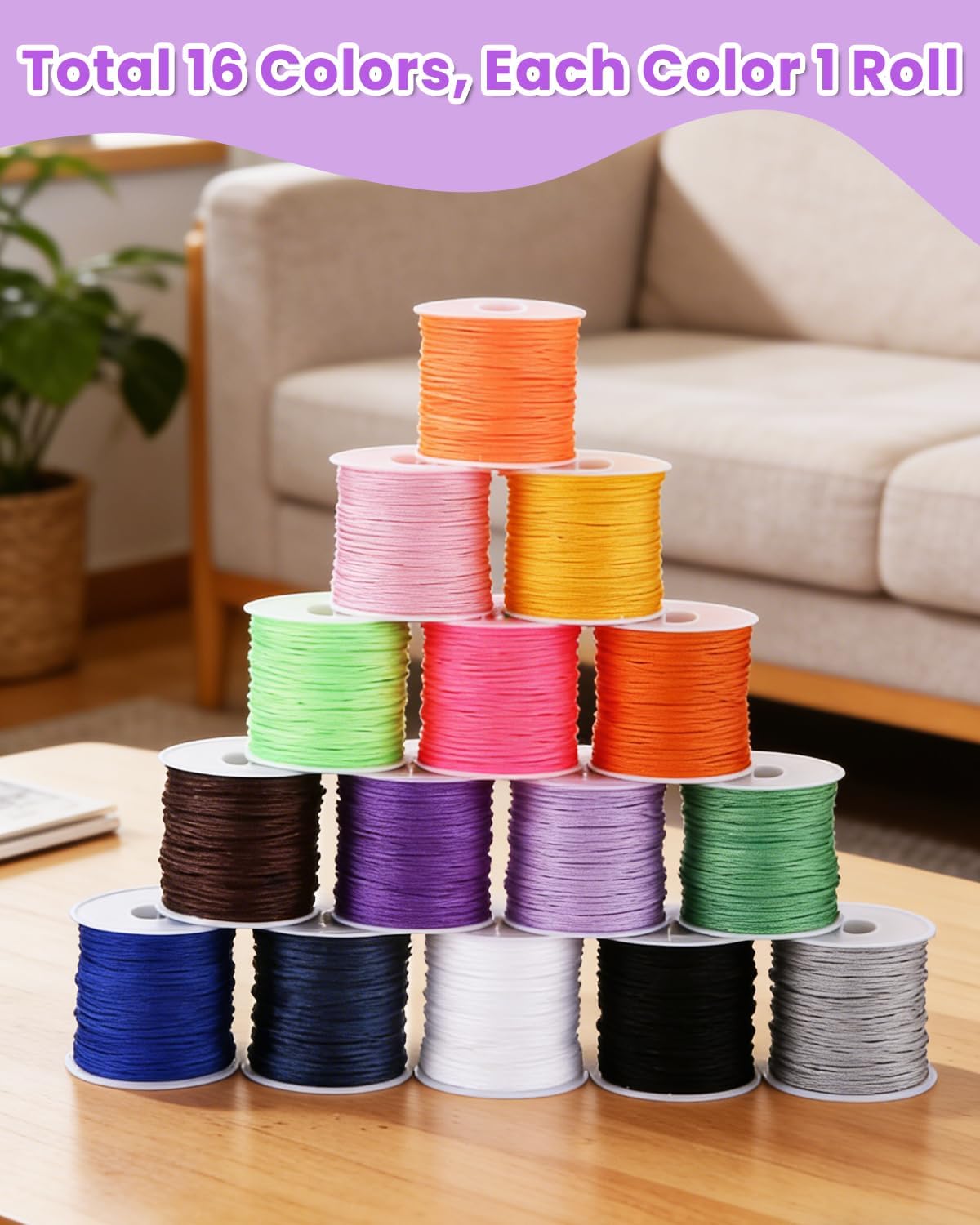 16 Rollen Nylonschnur 0.8mm x 20m Nylonschnur Nylon Beading String Knotenschnur Geflochtene Faden Beading String für Chinesischen Knoten, Schmuckherstellung, Freundschaft Armbänder, Handwerk