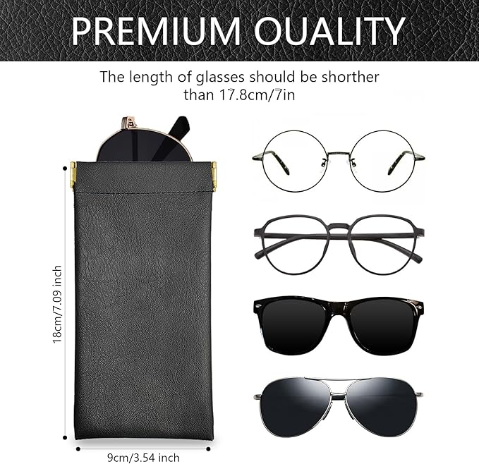 Sonnenbrillenetui, tragbar, kratzfestes Leder, wasserdicht, mit Quetschverschluss, weiche Brillenetuis mit Reinigungstuch aus PU-Leder für Damen und Herren, 3 Stück
