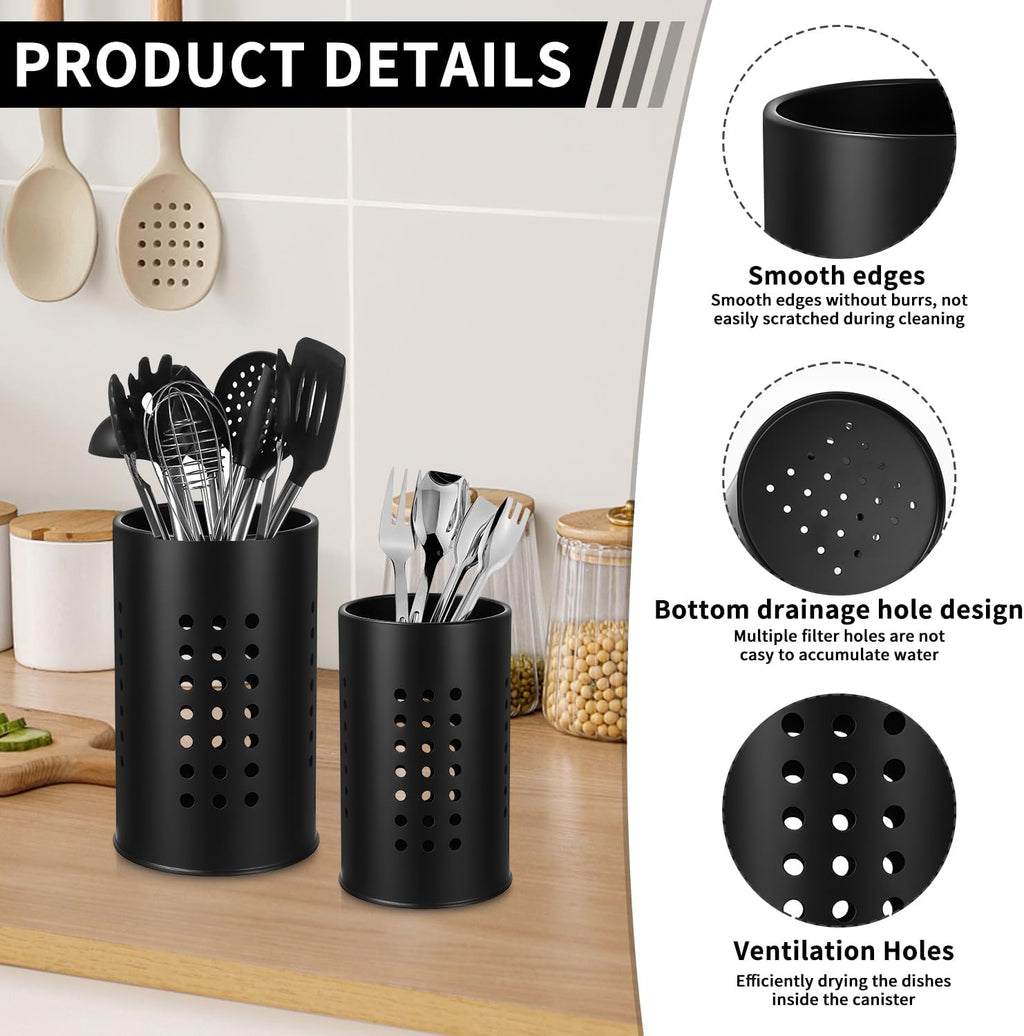 Küchenutensilienhalter für Arbeitsplatte, Edelstahl Schwarze Utensilien Caddy, Edelstahl-Besteckhalter, 2 Stück Küchenutensilienhalter Besteckhalter fur Küche Aufbewahrung Organisation