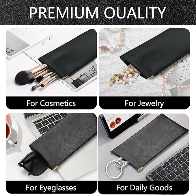 Sonnenbrillenetui, tragbar, kratzfestes Leder, wasserdicht, mit Quetschverschluss, weiche Brillenetuis mit Reinigungstuch aus PU-Leder für Damen und Herren, 3 Stück